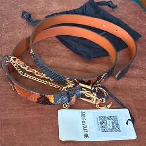 Zadig & Voltaire Women's Snake Embossed Rock Leather Chain Belt